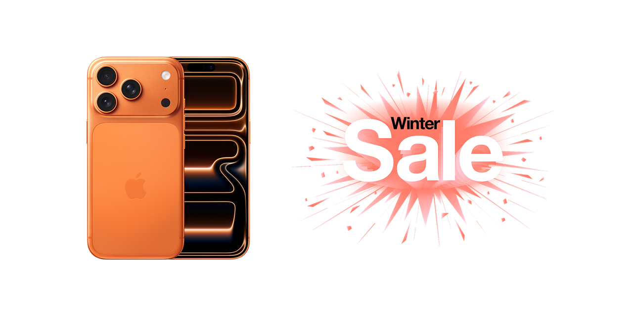 Front and back of the iPhone 17 Pro for business in Cosmic Orange 