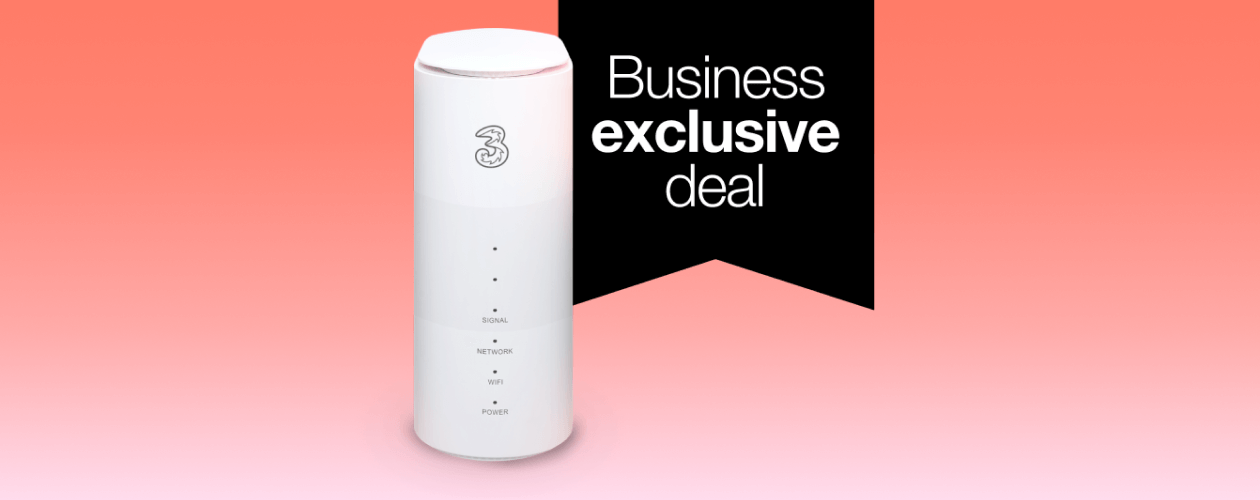 5G business broadband router with Three logo and 30-day money-back guarantee offer