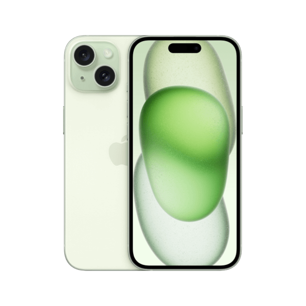 Three Business product image of a green iPhone 15 Plus business mobile phone