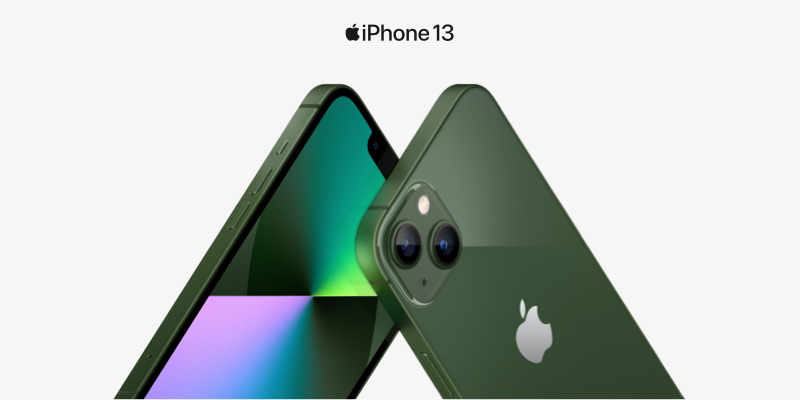 image of an Apple iPhone 13 showing the front and back of the phone
