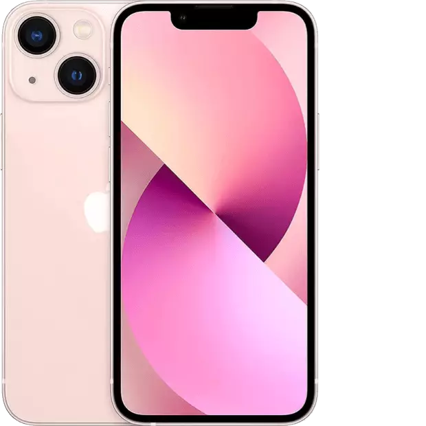 2 iPhone 13s in green, shown front and back.