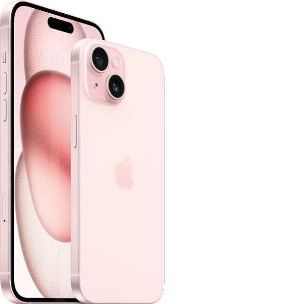 2 iPhone 15 Plus, shown front and back