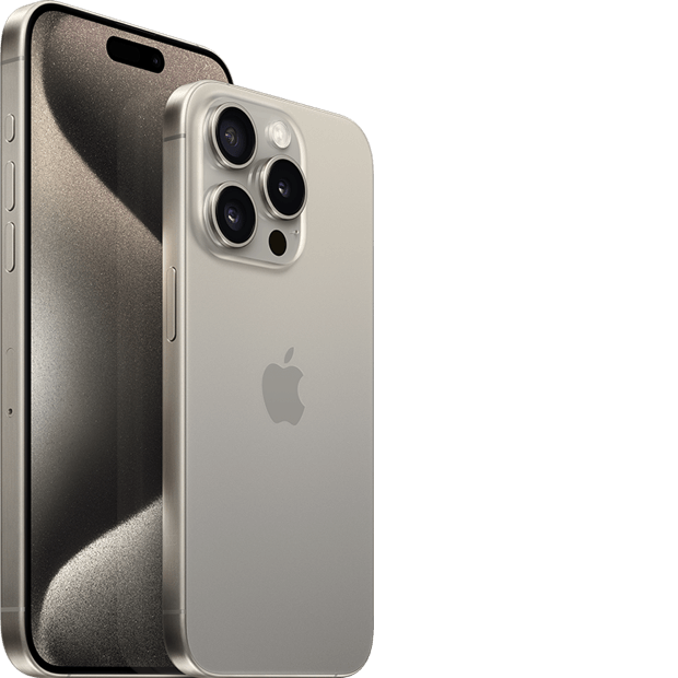 2 iPhone 15 Pro Max, shown front and back