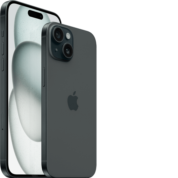 2 iPhone 15, shown front and back