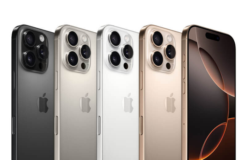iPhone 16 Pro Max in Brighter Black Titanium, Brighter White Titanium, Natural Titanium, Desert Titanium