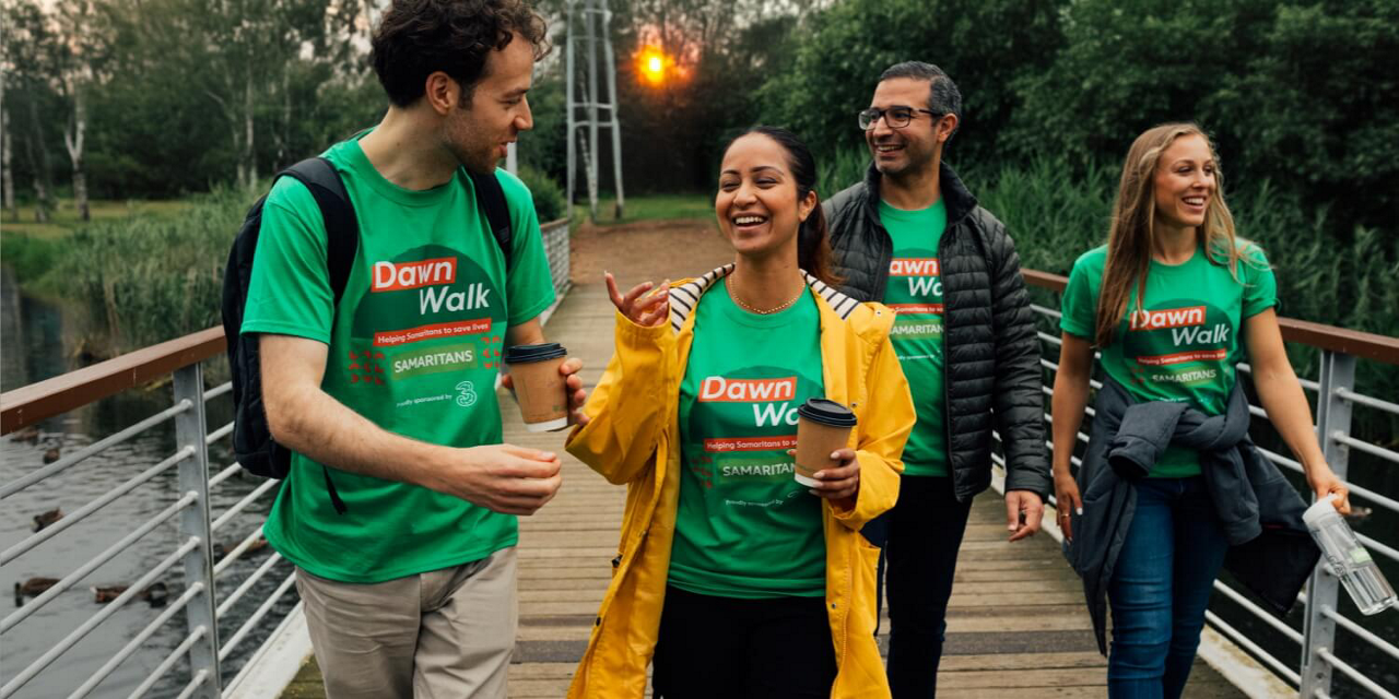 4 people taking part in the Samaritans Dawn Walk challenge.