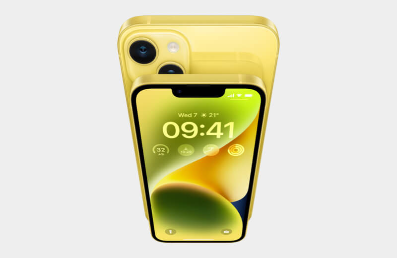 image of an Apple iPhone 14 in yellow
