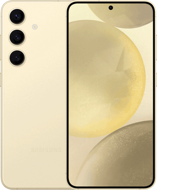 Samsung Galaxy S24 front and back in yellow